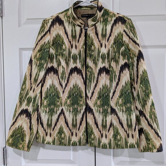 Preston & York Women's Elegant Full-Zip Jacket, Green/Brown, Size 8 - Picture 2 of 16